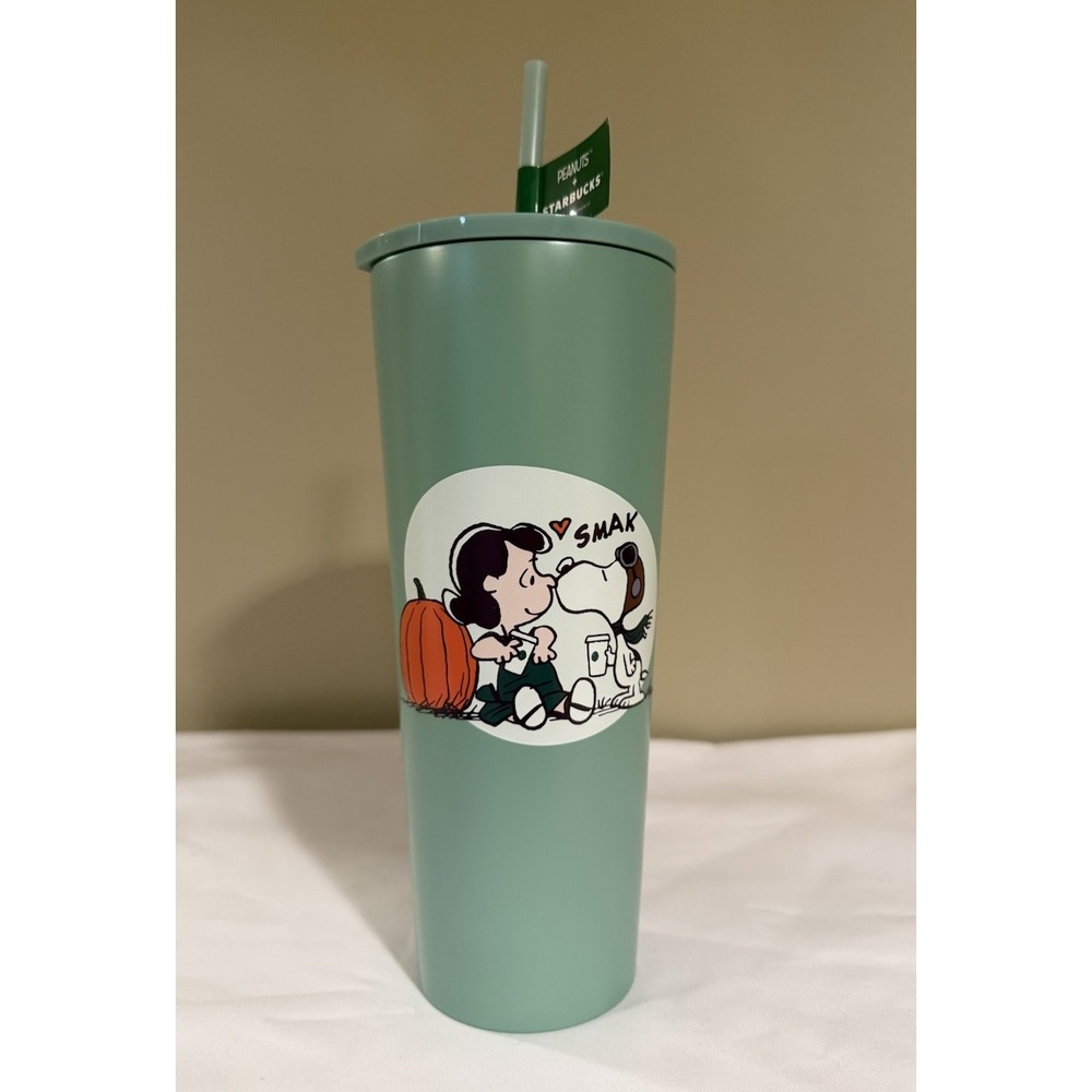 Starbucks x Peanuts Snoopy Lucy Green & White Tumbler Cup w/ Straw